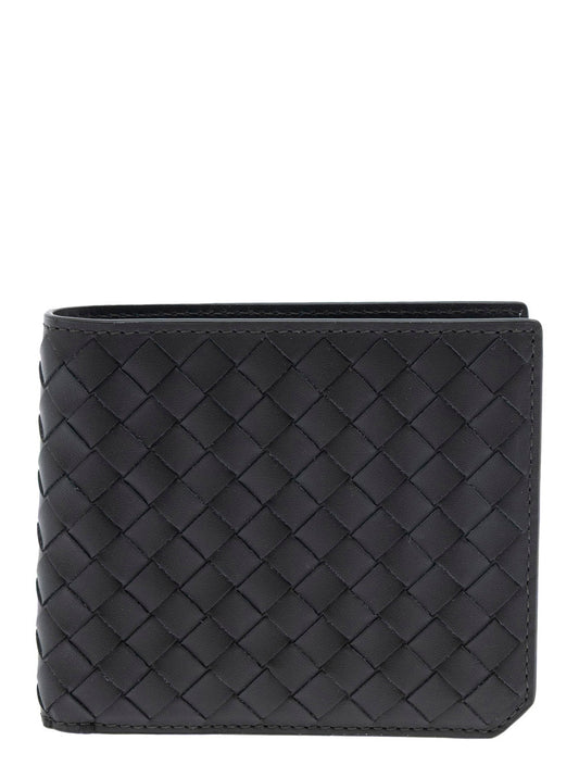 Bottega Veneta Men Green Bi-Fold Wallet With Intrecciato Motif And Embossed Logo Lettering On The Inside In Leather Man