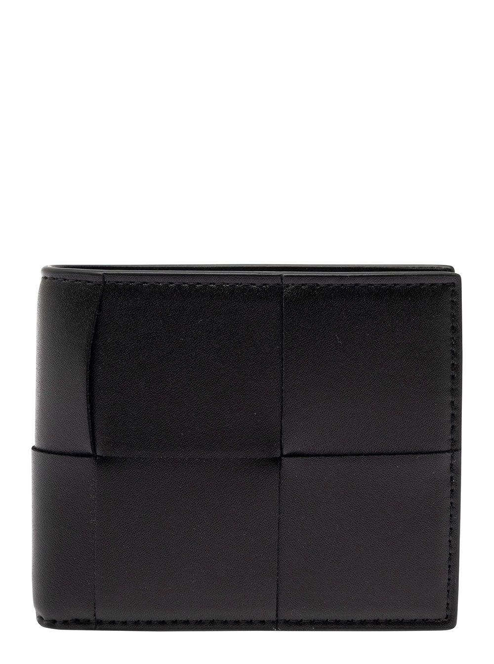 Bottega Veneta Men Black Bi-Fold Wallet With Intreccio Motif In Leather Man