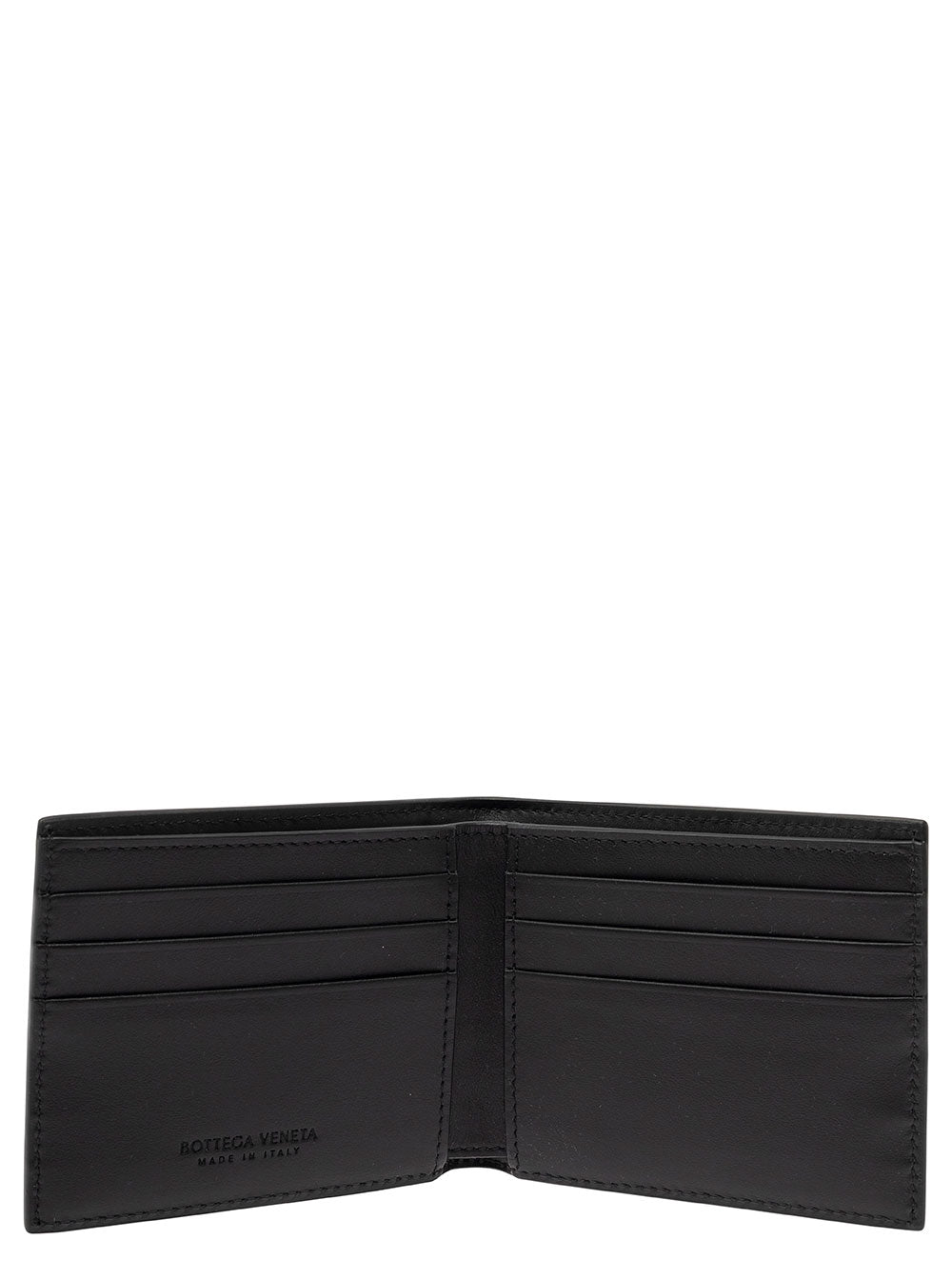 Bottega Veneta Men Black Bi-Fold Wallet With Intreccio Motif In Leather Man