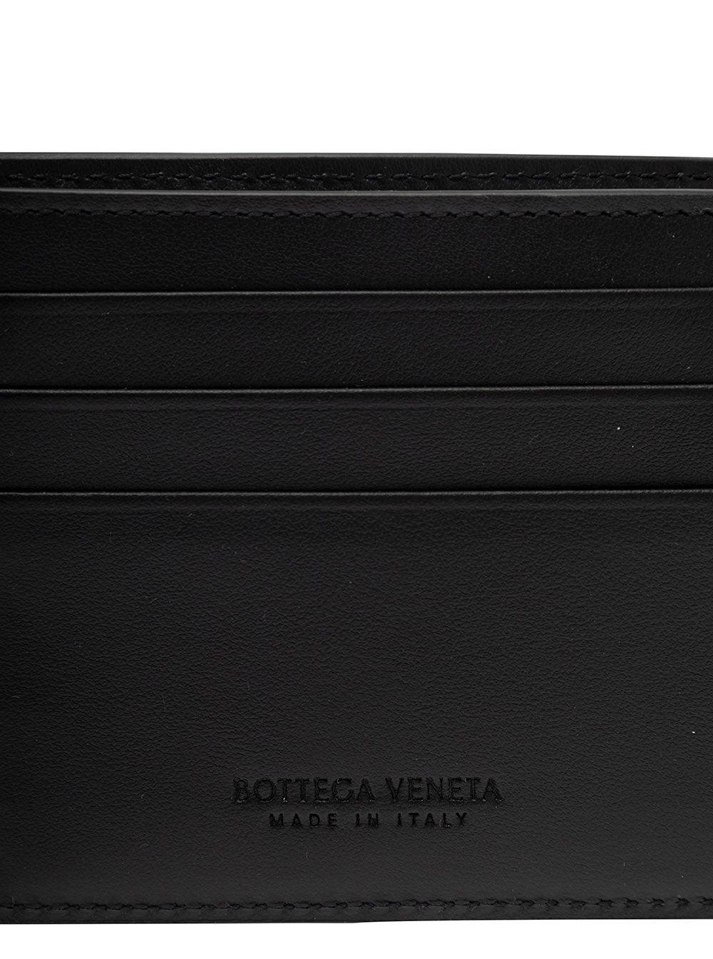 Bottega Veneta Men Black Bi-Fold Wallet With Intreccio Motif In Leather Man