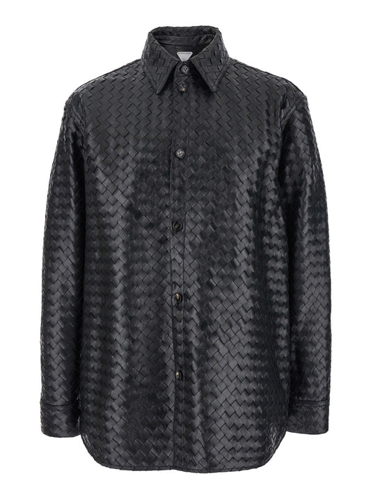 Bottega Veneta Men Black Oversize Jacket In Braided Leather Man