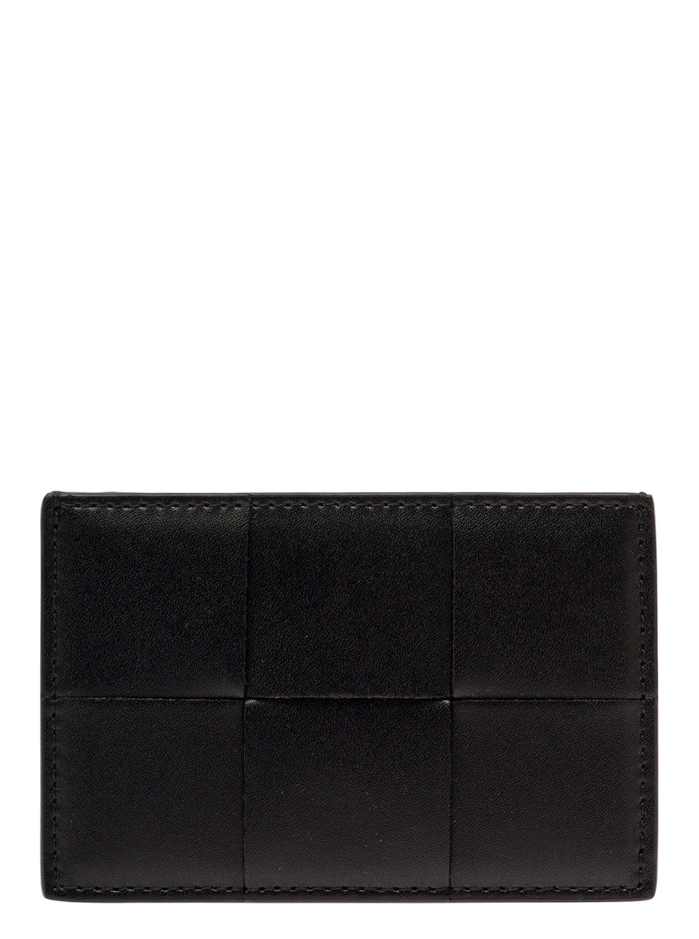Bottega Veneta Men 'Casette' Black Card-Holder With Embossed Logo And Intreccio Motif In Smooth Leather Man