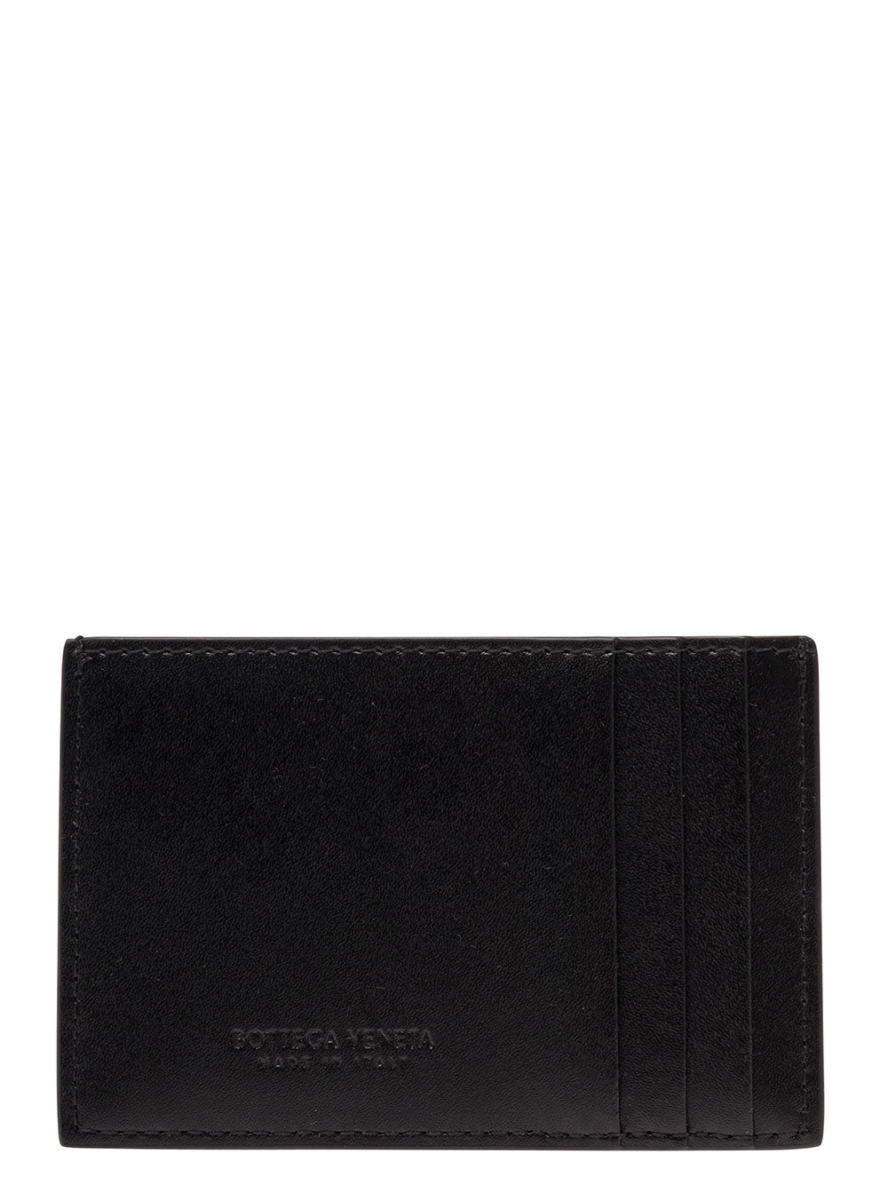 Bottega Veneta Men 'Casette' Black Card-Holder With Embossed Logo And Intreccio Motif In Smooth Leather Man