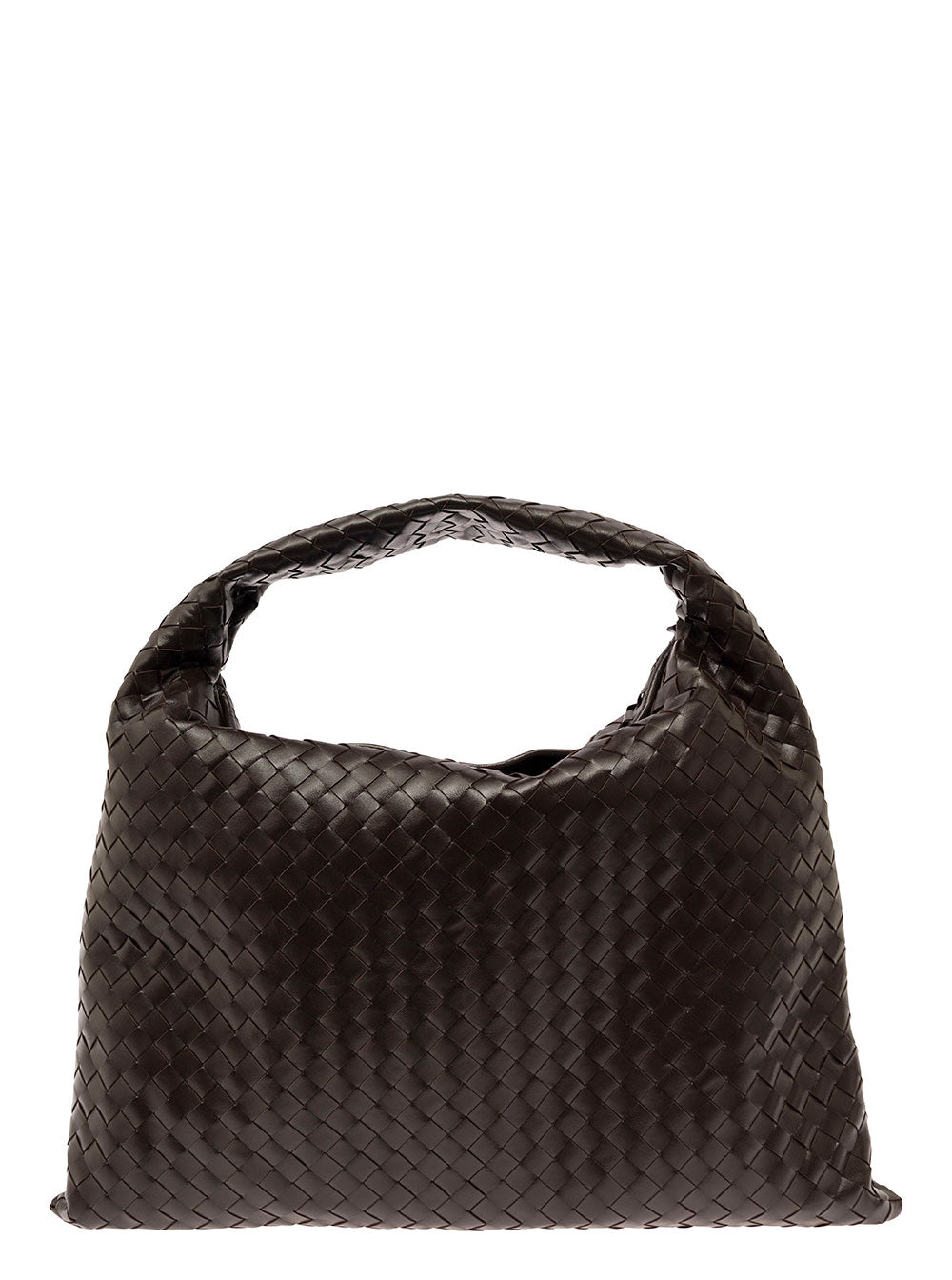 Bottega Veneta Women 'Hop Large' Brown Shoulder Bag With Intreccio Motif In Leather Woman