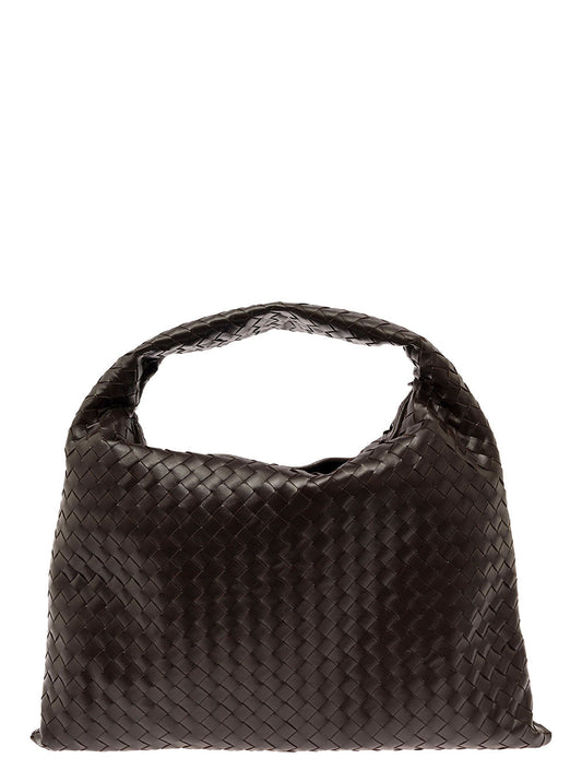 Bottega Veneta Women 'Hop Large' Brown Shoulder Bag With Intreccio Motif In Leather Woman
