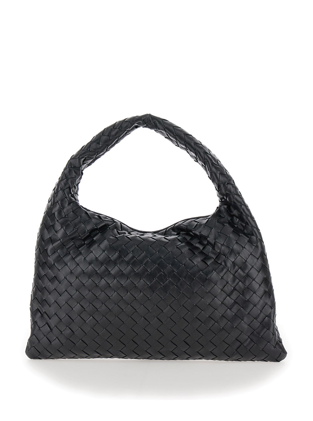 Bottega Veneta Women 'Hop Small' Black Shoulder Bag With Intreccio Motif In Leather Woman