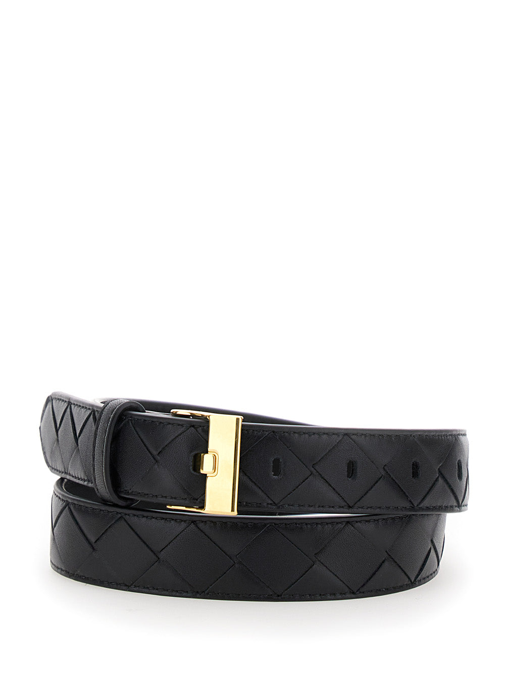 Bottega Veneta Women Black Belt With All-Over Intreccio Motif In Leather Woman