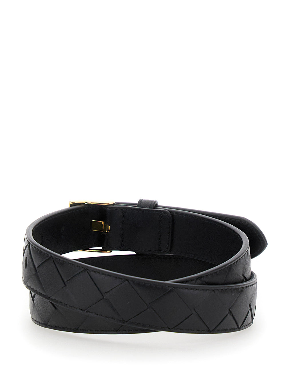 Bottega Veneta Women Black Belt With All-Over Intreccio Motif In Leather Woman