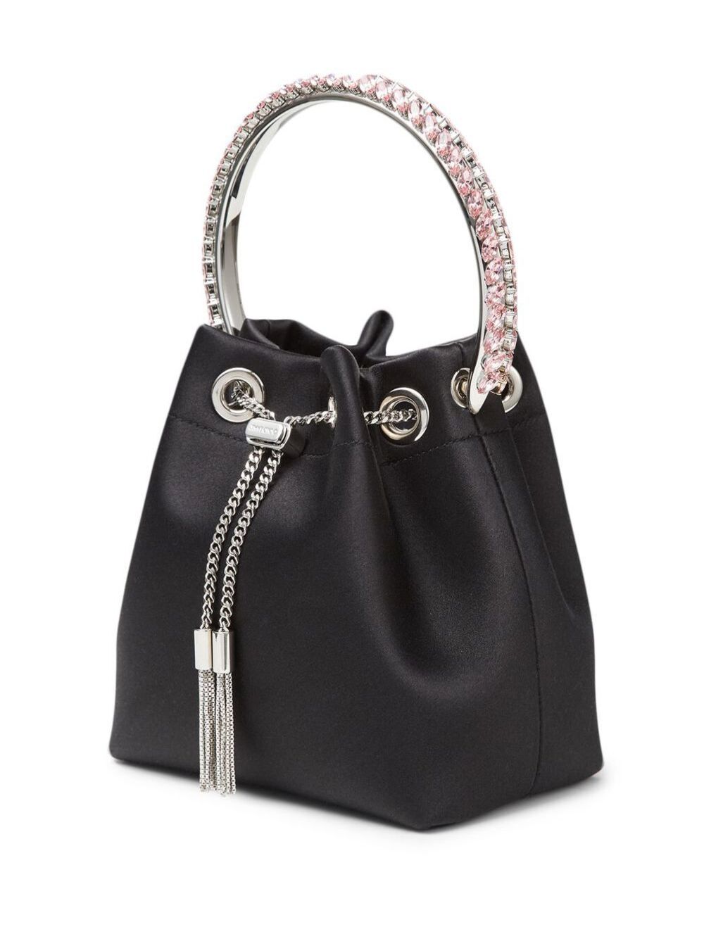 Jimmy Choo Women 'Bon Bon' Mini Black Handbag With Metal Crystal Bracelet Handle In Satin Fabbric Woman