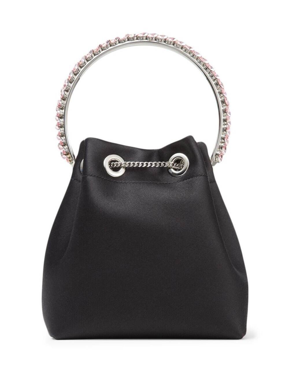 Jimmy Choo Women 'Bon Bon' Mini Black Handbag With Metal Crystal Bracelet Handle In Satin Fabbric Woman