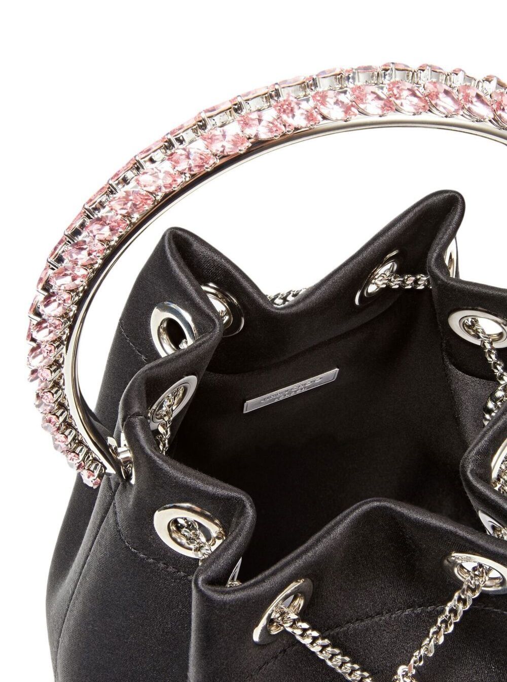 Jimmy Choo Women 'Bon Bon' Mini Black Handbag With Metal Crystal Bracelet Handle In Satin Fabbric Woman