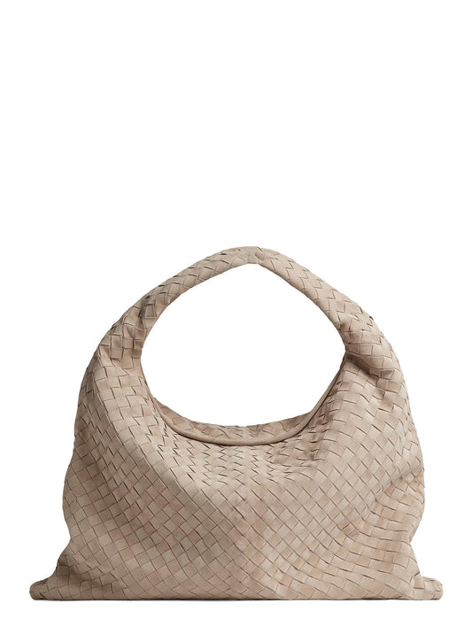 Bottega Veneta Women 'Hop' Beige Large Shoulder Bag With Intrecciato Motif And Magnetic Closure In Suede Woman