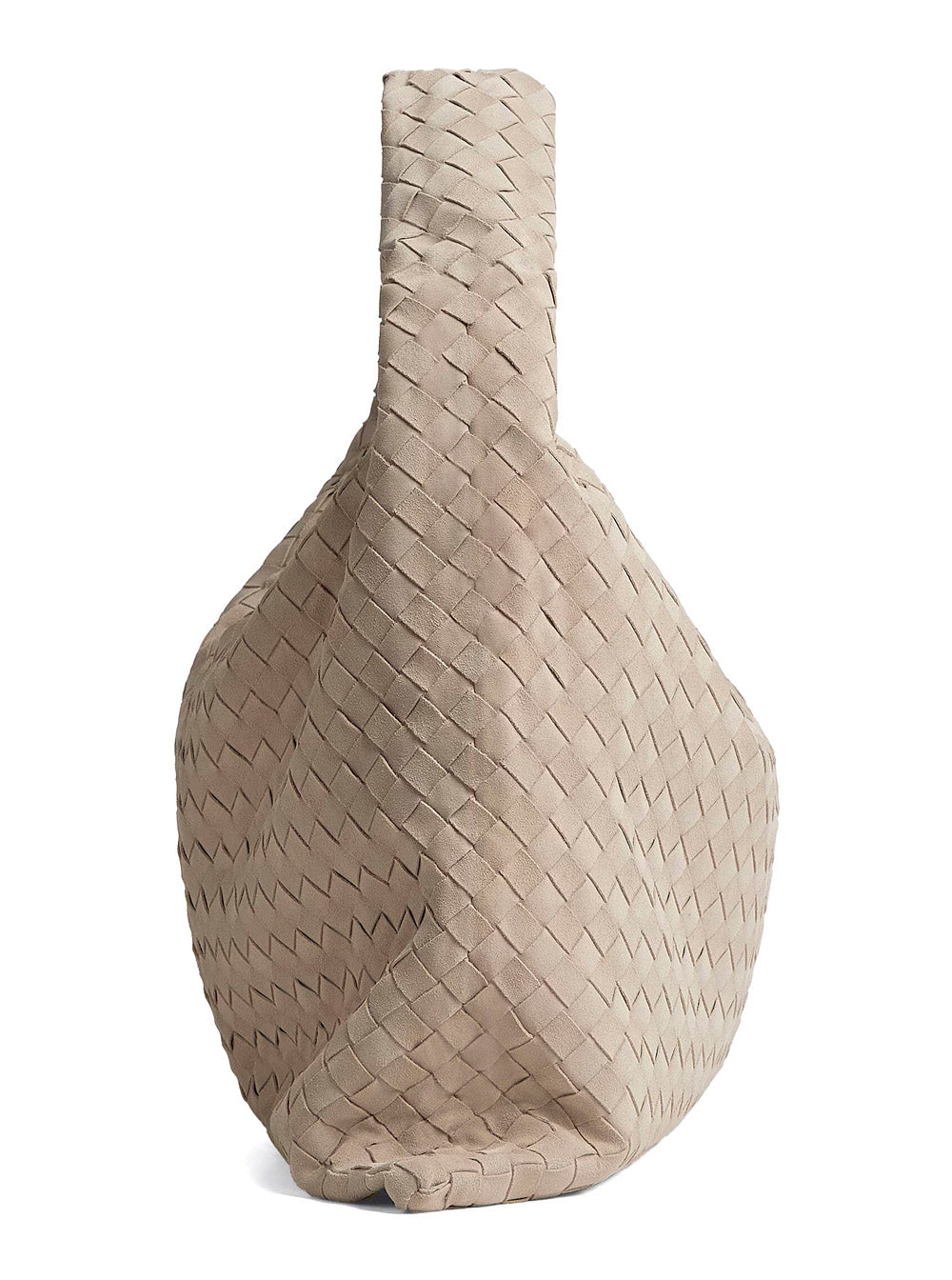 Bottega Veneta Women 'Hop' Beige Large Shoulder Bag With Intrecciato Motif And Magnetic Closure In Suede Woman