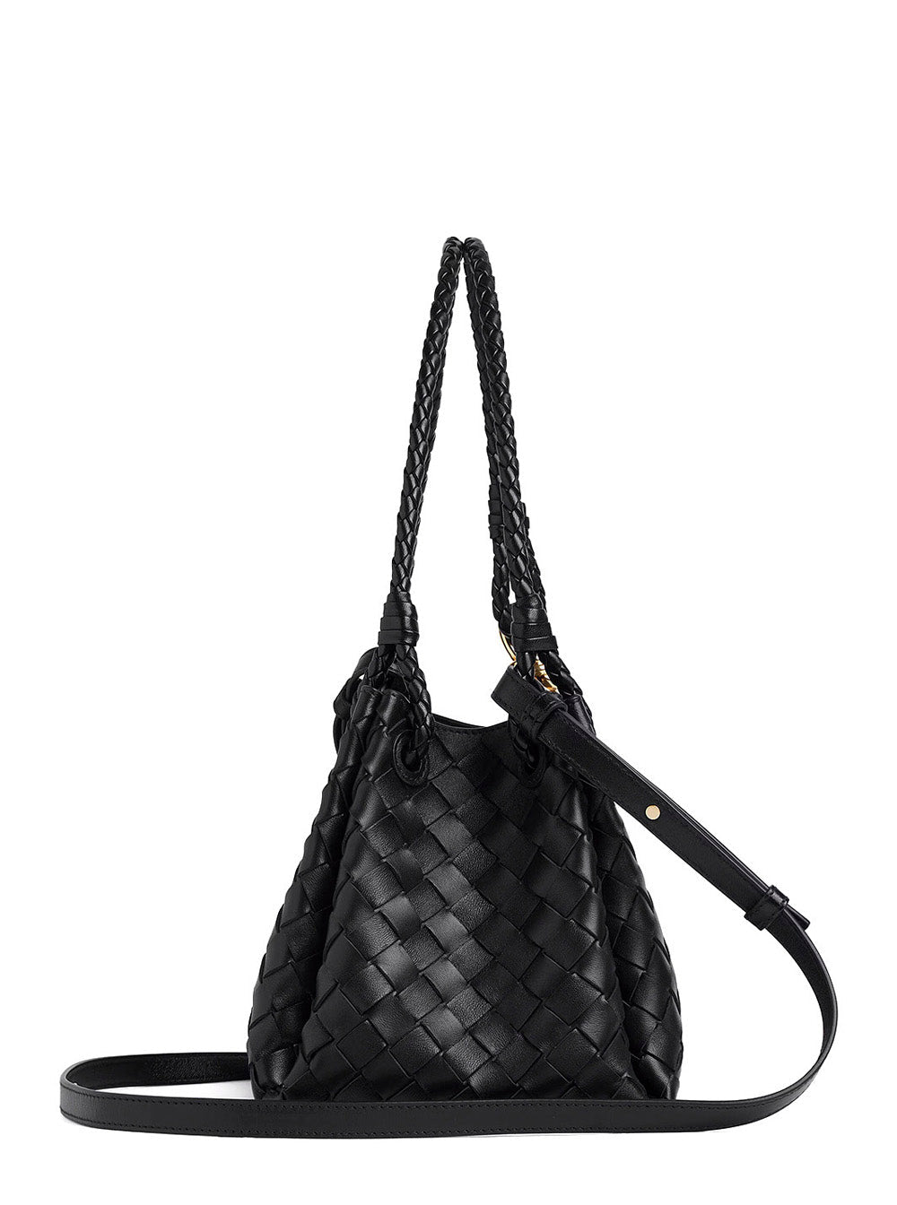 Bottega Veneta Women 'Parachutte' Black Shoulder Bag With Knot Detail And Intrecciato Motif In Leather Woman
