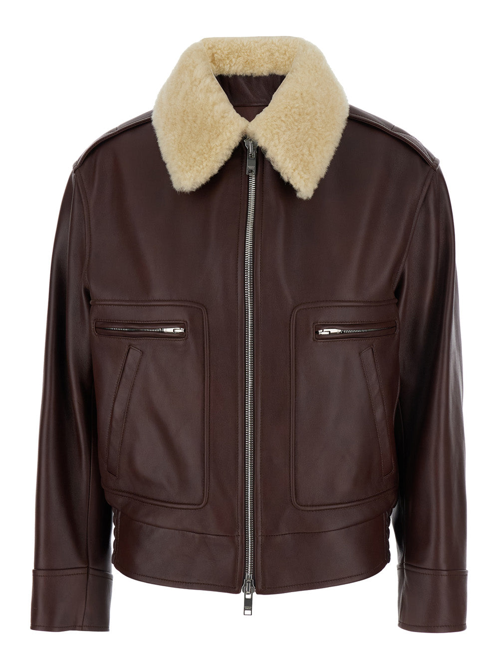 Bottega Veneta Women Brown Shearling Coat With Removable Fur Collar And Front Zip Closure In Leather Woman