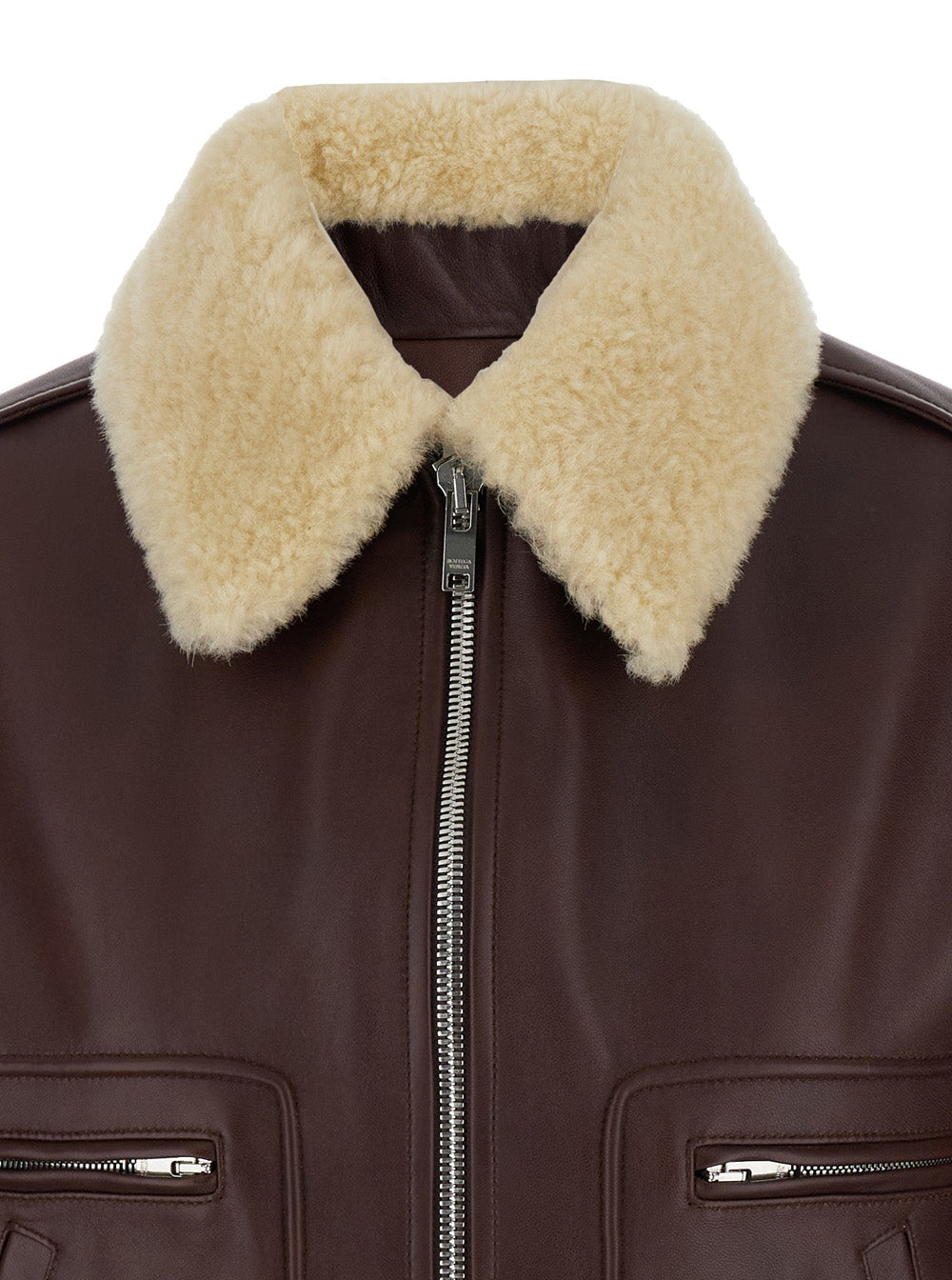 Bottega Veneta Women Brown Shearling Coat With Removable Fur Collar And Front Zip Closure In Leather Woman
