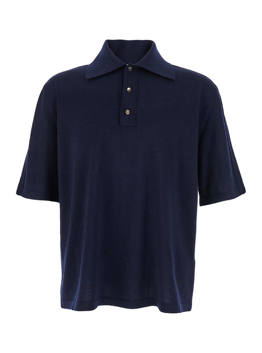 Bottega Veneta Men Blue Polo Shirt With Classic Collar And Front Button Closure In Wool Man