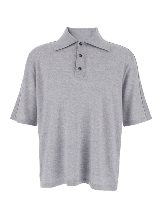 Bottega Veneta Men Grey Polo Shirt With Classic Collar And Front Button Closure In Wool Man