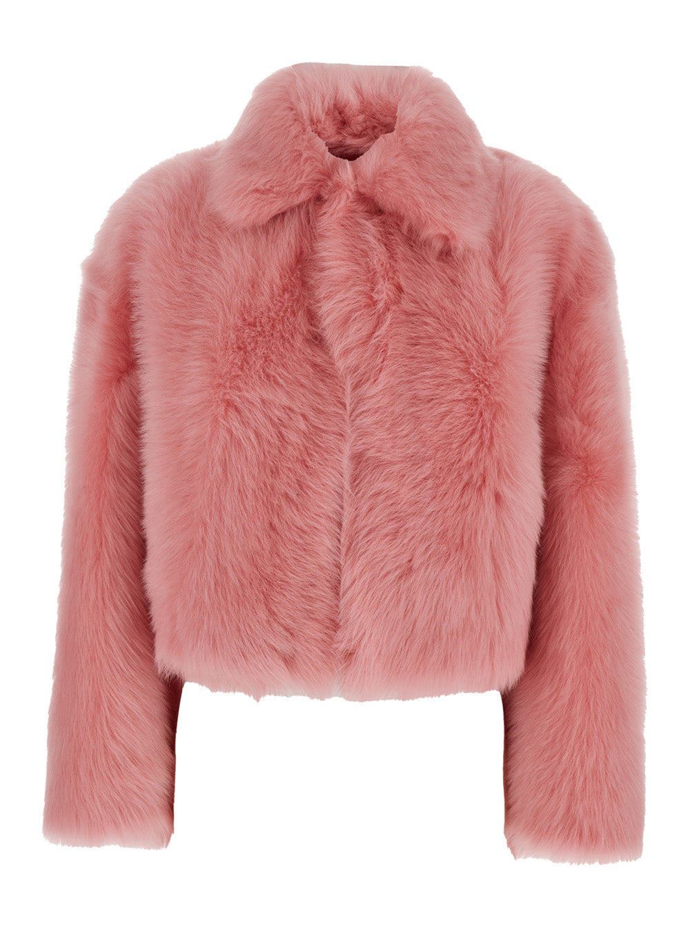 Bottega Veneta Women 'Toscana' Pink Cropped Shearling Coat With Classic Collar And Front Concealed Closure In Fur Woman