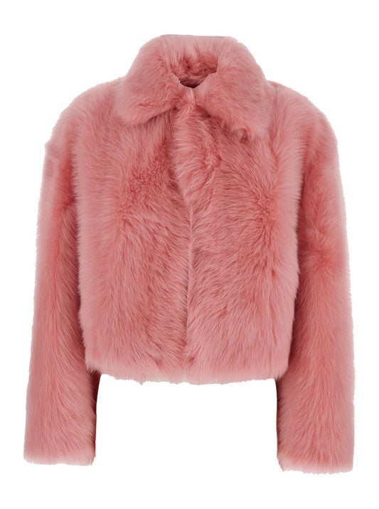 Bottega Veneta Women 'Toscana' Pink Cropped Shearling Coat With Classic Collar And Front Concealed Closure In Fur Woman