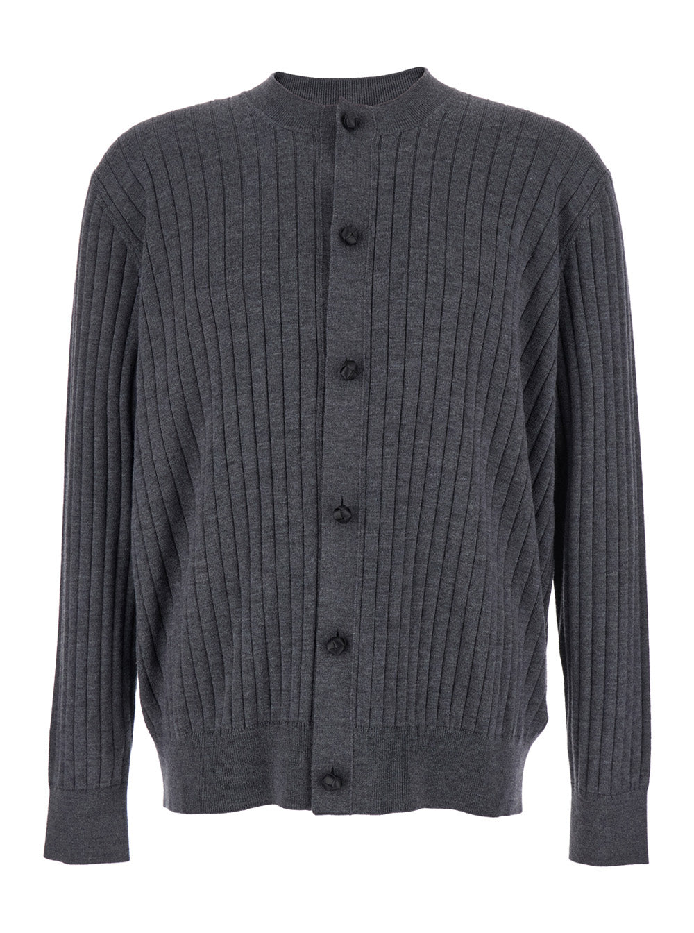 Bottega Veneta Men Grey Crewneck Cardigan With Front Button Closure And Ribbed Knit In Wool Man