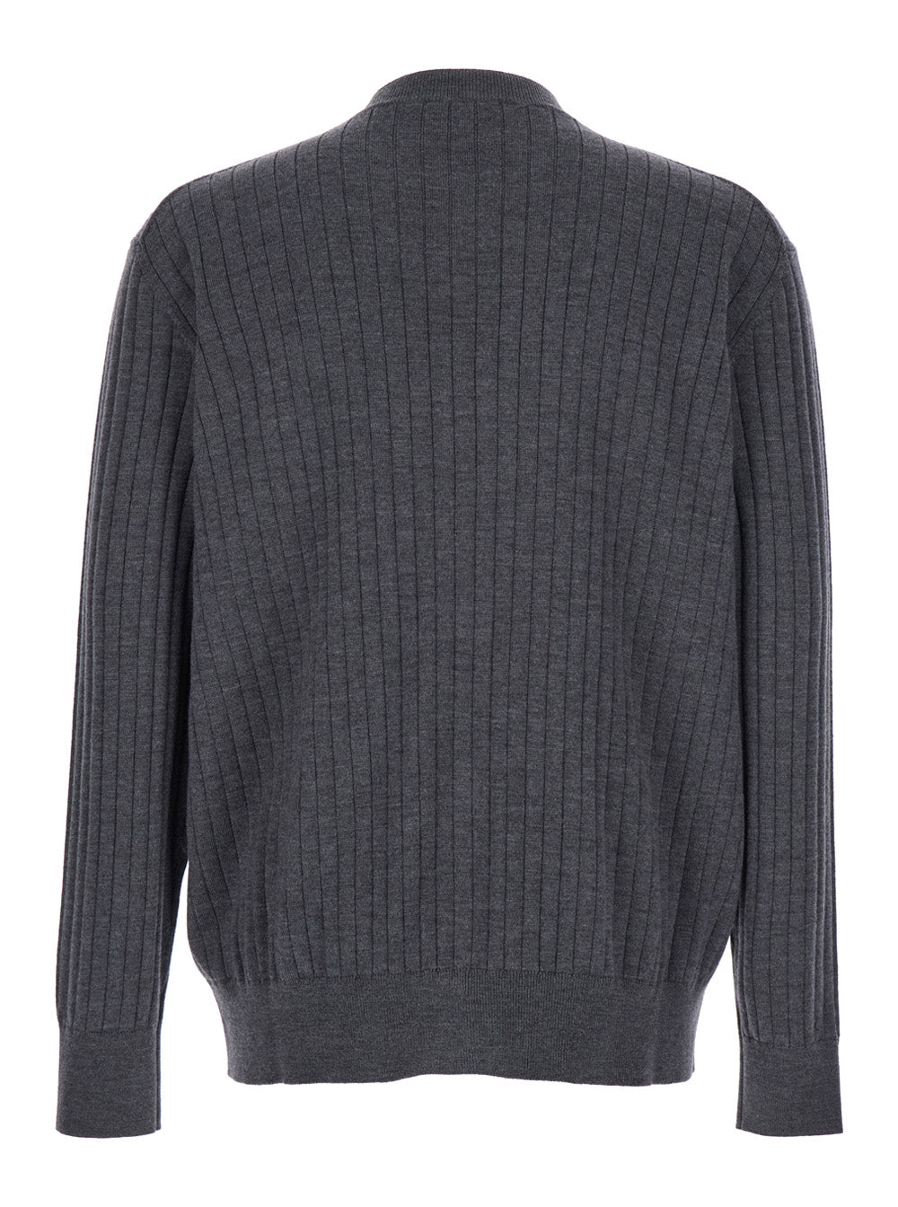Bottega Veneta Men Grey Crewneck Cardigan With Front Button Closure And Ribbed Knit In Wool Man