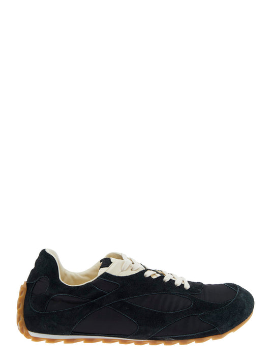 Bottega Veneta Men 'Orbit' Black Low Top Sneakers With Logo Patch On The Tongue In Suede And Tech Fabric Man