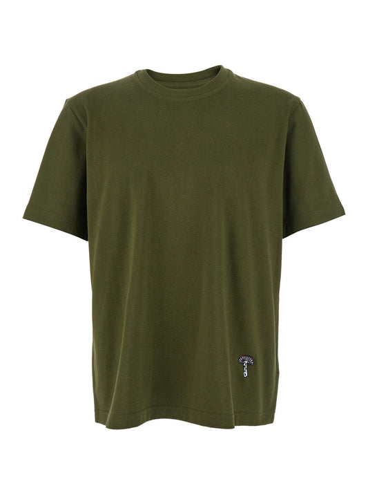 Bottega Veneta Men Green Crewneck T-Shirt With Mushroom Embroidery On The Front In Cotton Man