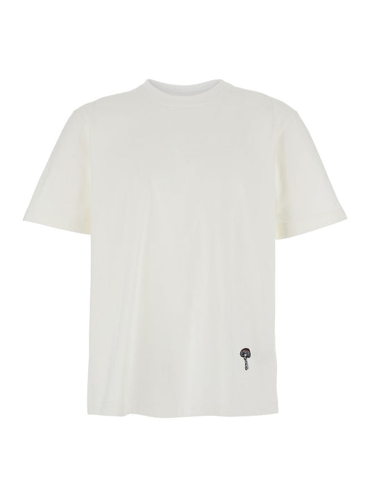 Bottega Veneta Men White Crewneck T-Shirt With Mushroom Embroidery On The Front In Cotton Man