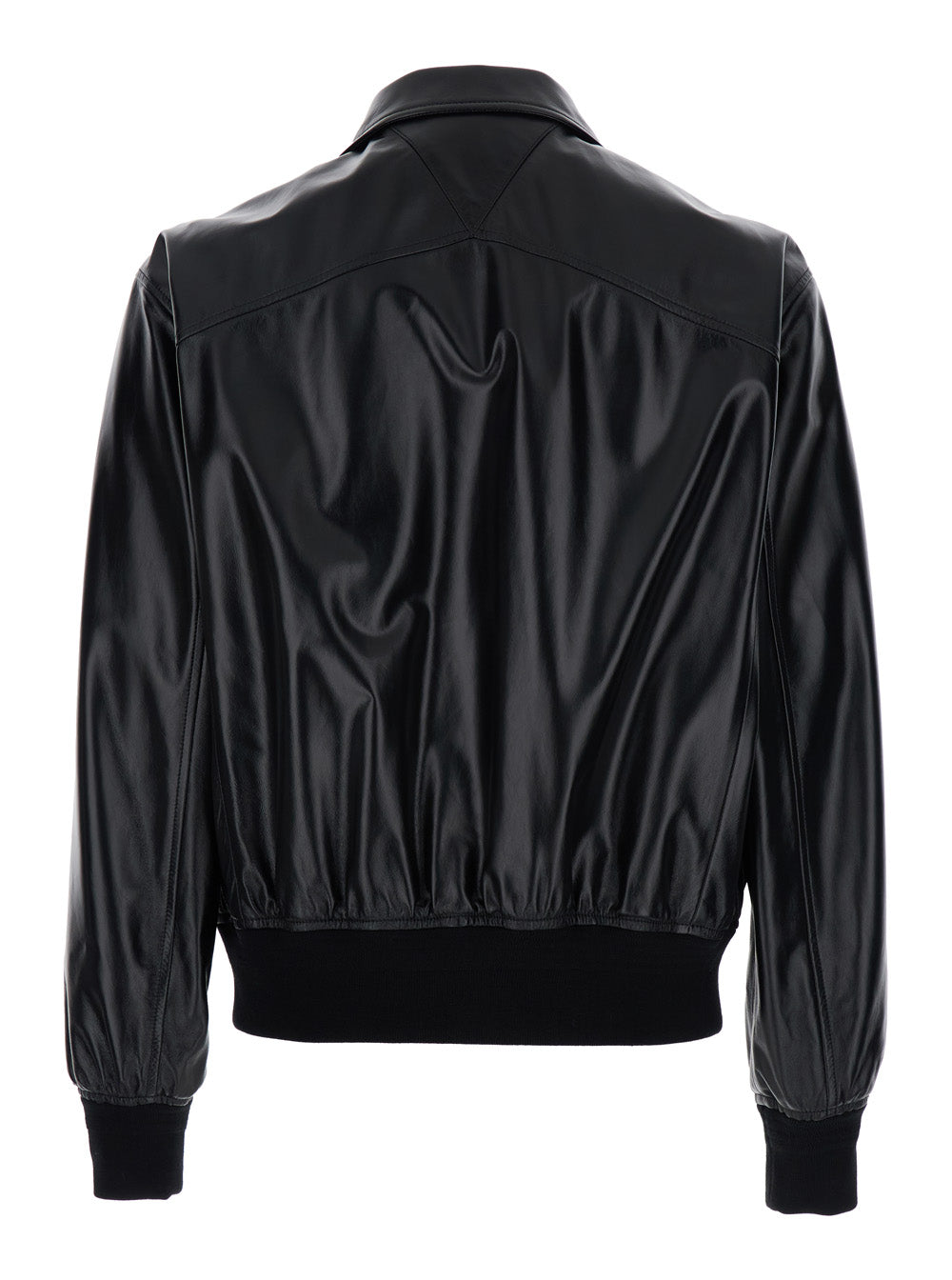 Bottega Veneta Men Black Bomber Jacket With Two Front Welt Pockets In Leather Man