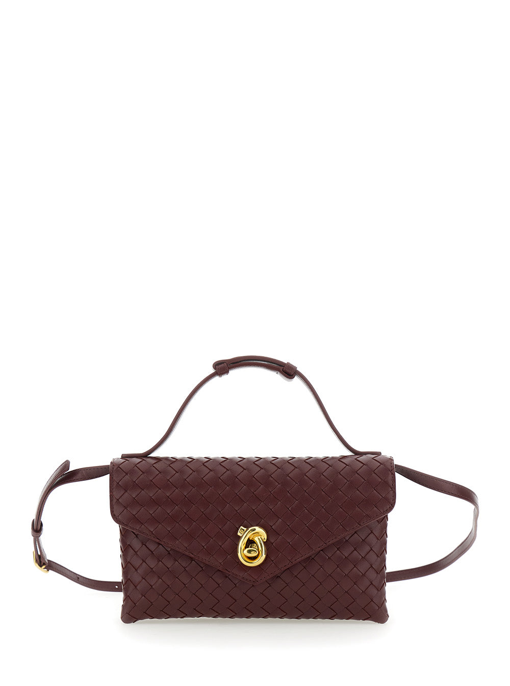 Bottega Veneta Women 'Knot Lock' Bordeaux Crossbody Bag With Intreccio Motif And Metal Knot Closure In Leather Woman