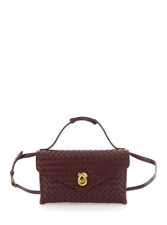 Bottega Veneta Women 'Knot Lock' Bordeaux Crossbody Bag With Intreccio Motif And Metal Knot Closure In Leather Woman