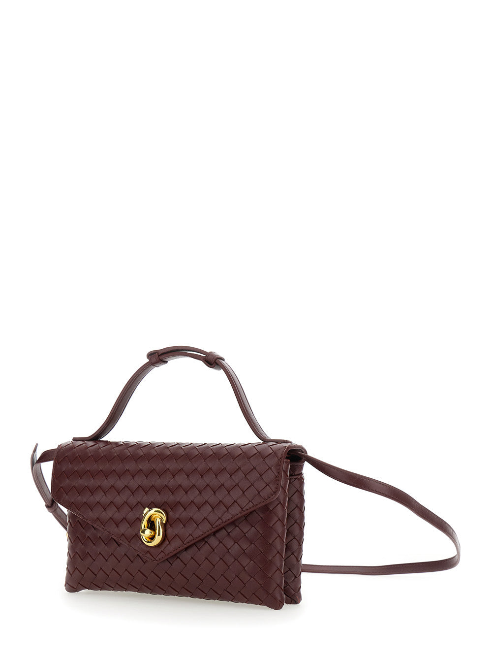 Bottega Veneta Women 'Knot Lock' Bordeaux Crossbody Bag With Intreccio Motif And Metal Knot Closure In Leather Woman