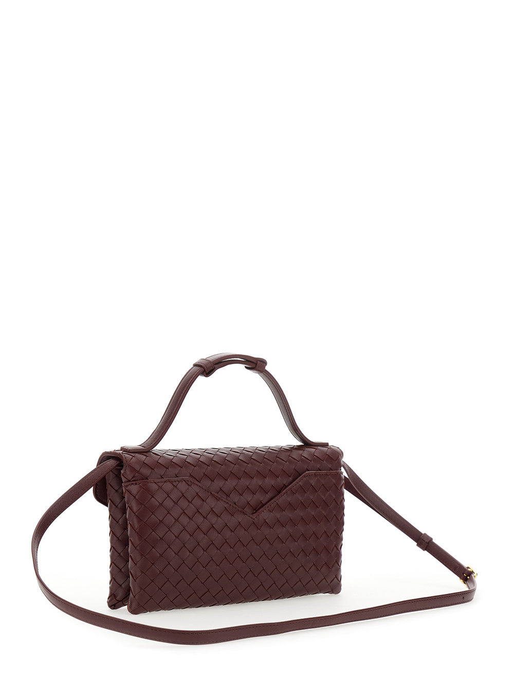 Bottega Veneta Women 'Knot Lock' Bordeaux Crossbody Bag With Intreccio Motif And Metal Knot Closure In Leather Woman