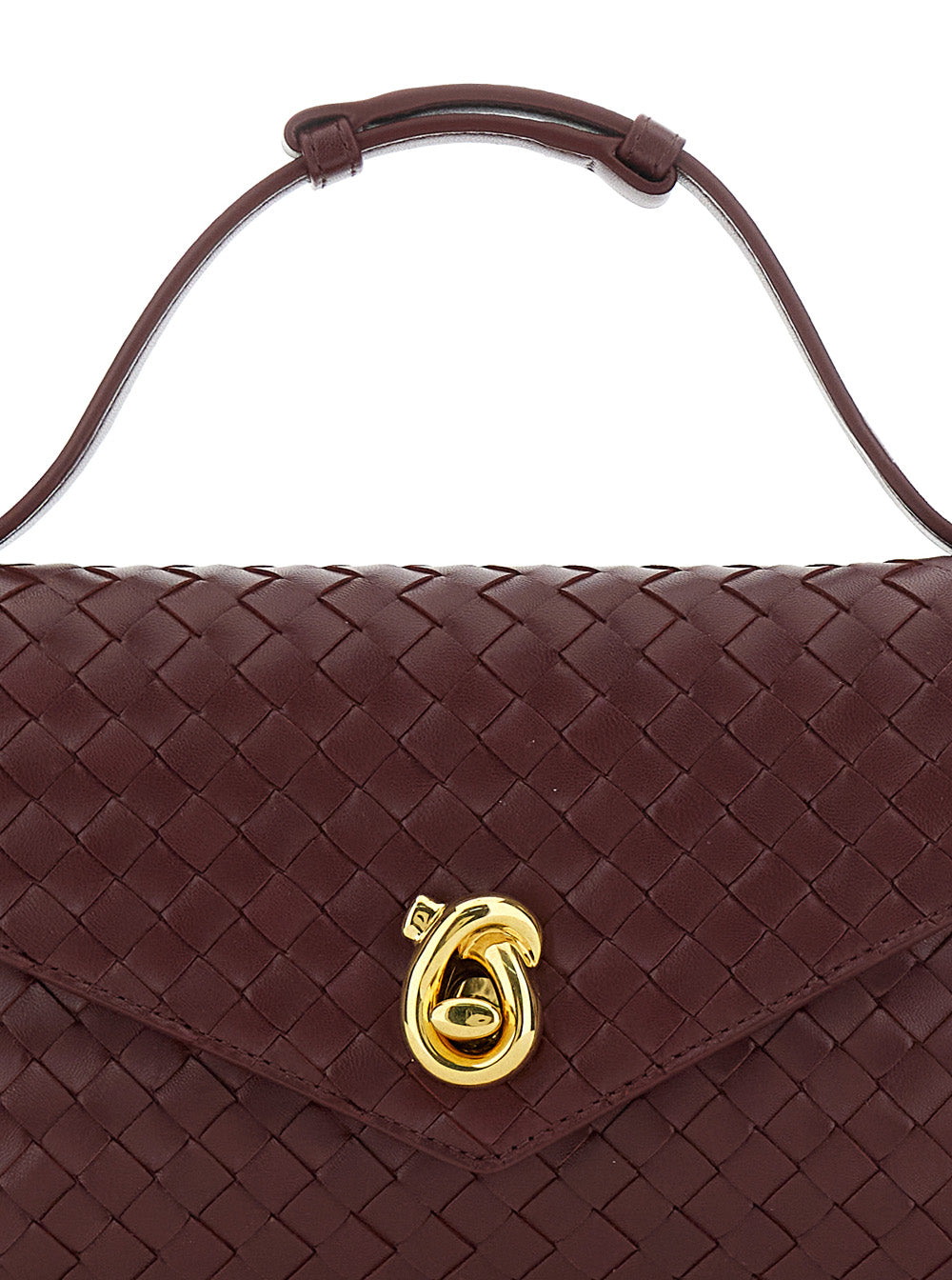 Bottega Veneta Women 'Knot Lock' Bordeaux Crossbody Bag With Intreccio Motif And Metal Knot Closure In Leather Woman