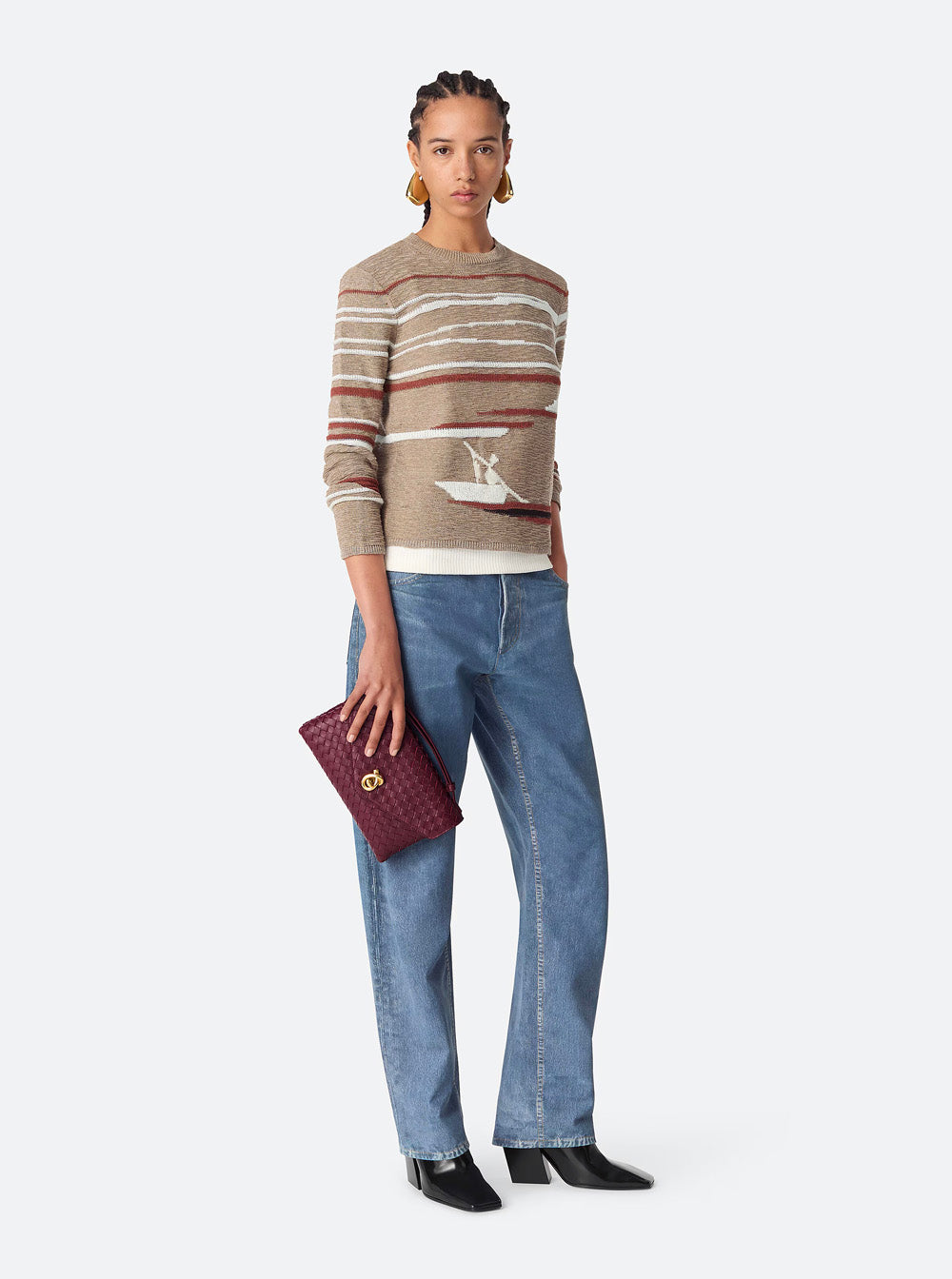 Bottega Veneta Women 'Knot Lock' Bordeaux Crossbody Bag With Intreccio Motif And Metal Knot Closure In Leather Woman