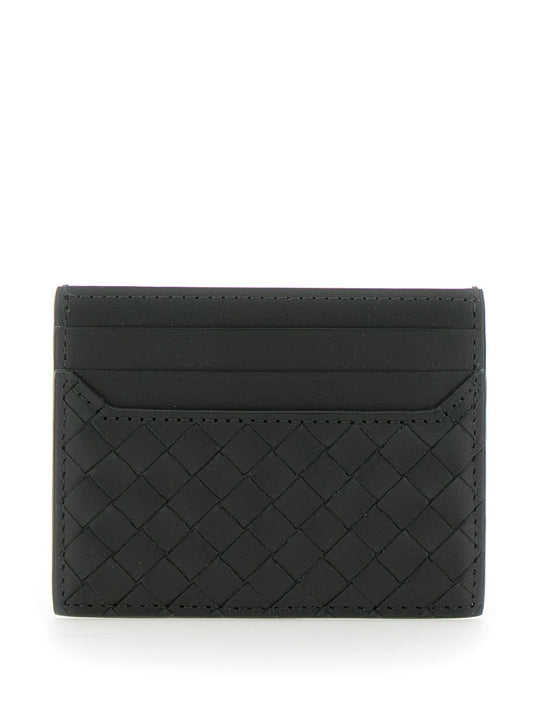 Bottega Veneta Men Green Card Holder With Intrecciato Motif In Leather Man