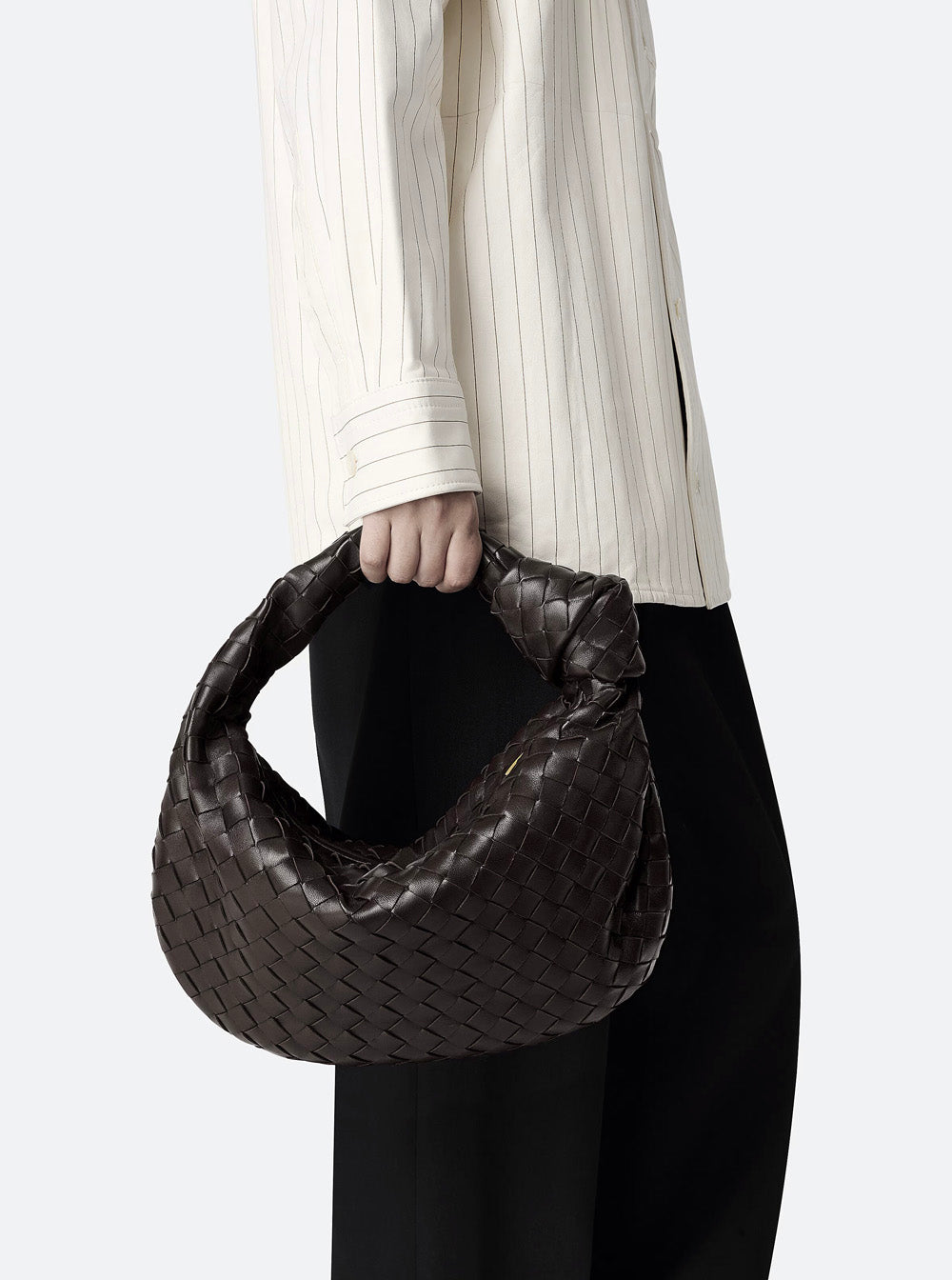 Bottega Veneta Women 'Jodie' Brown Small Shoulder Bag With Knot Detail And Intrecciato Motif In Leather Woman