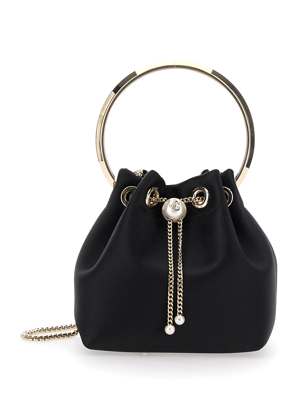 Jimmy Choo Women 'Bon Bon' Black Handbag With Metal Bracelet Handle And Chain-Link Shoulder Strap In Leather Woman