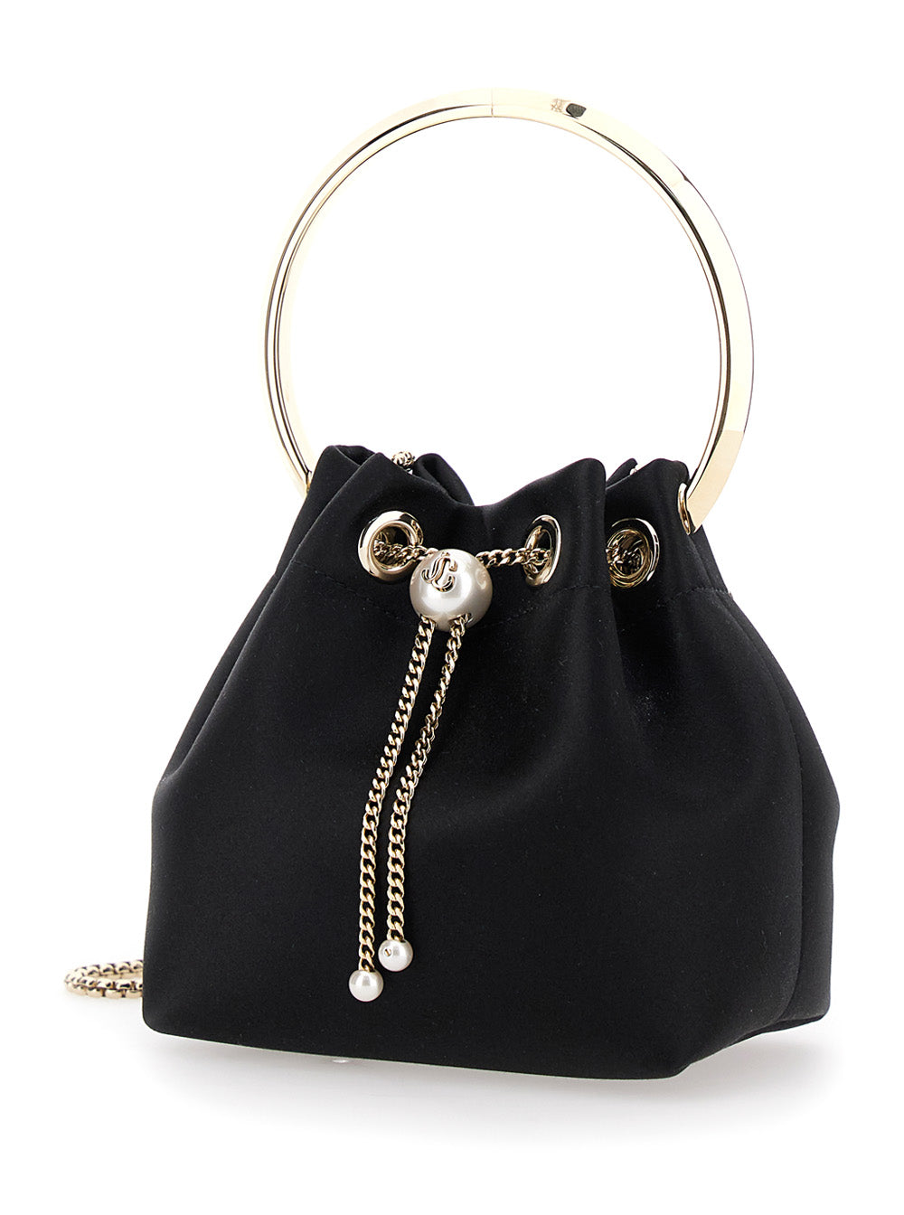 Jimmy Choo Women 'Bon Bon' Black Handbag With Metal Bracelet Handle And Chain-Link Shoulder Strap In Leather Woman