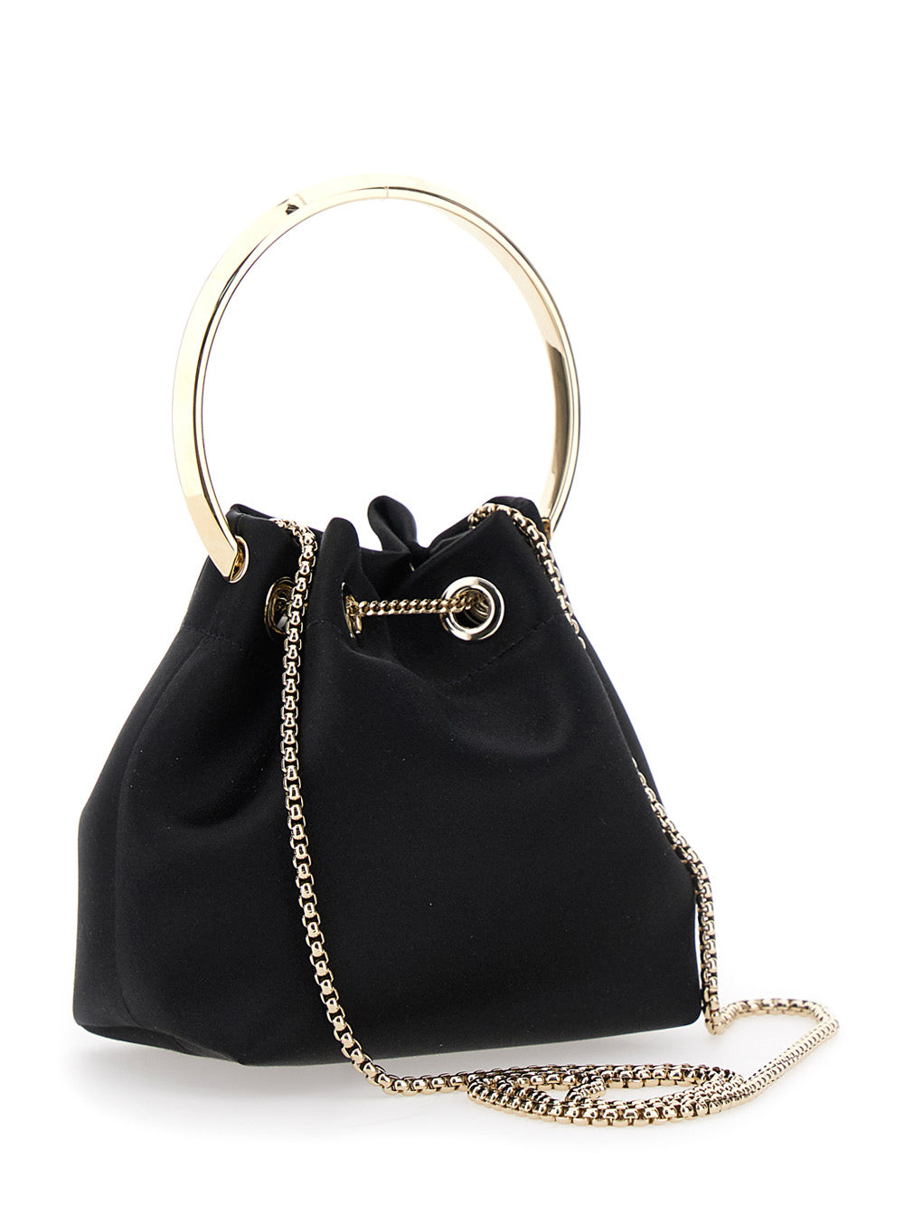 Jimmy Choo Women 'Bon Bon' Black Handbag With Metal Bracelet Handle And Chain-Link Shoulder Strap In Leather Woman