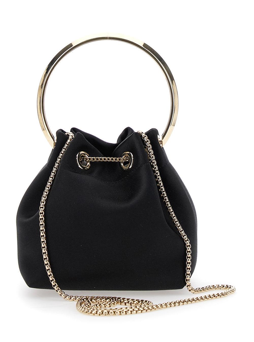 Jimmy Choo Women 'Bon Bon' Black Handbag With Metal Bracelet Handle And Chain-Link Shoulder Strap In Leather Woman