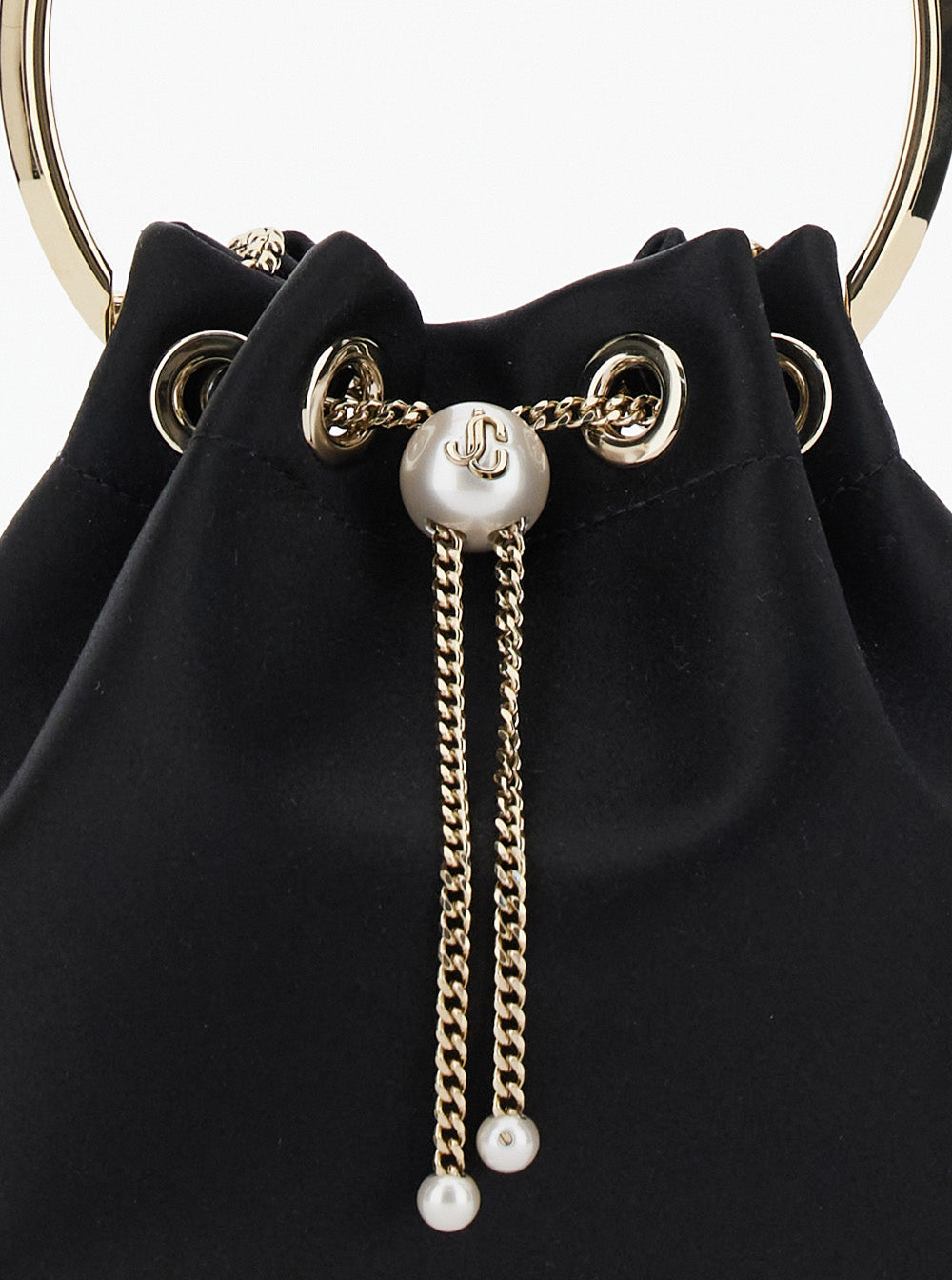 Jimmy Choo Women 'Bon Bon' Black Handbag With Metal Bracelet Handle And Chain-Link Shoulder Strap In Leather Woman