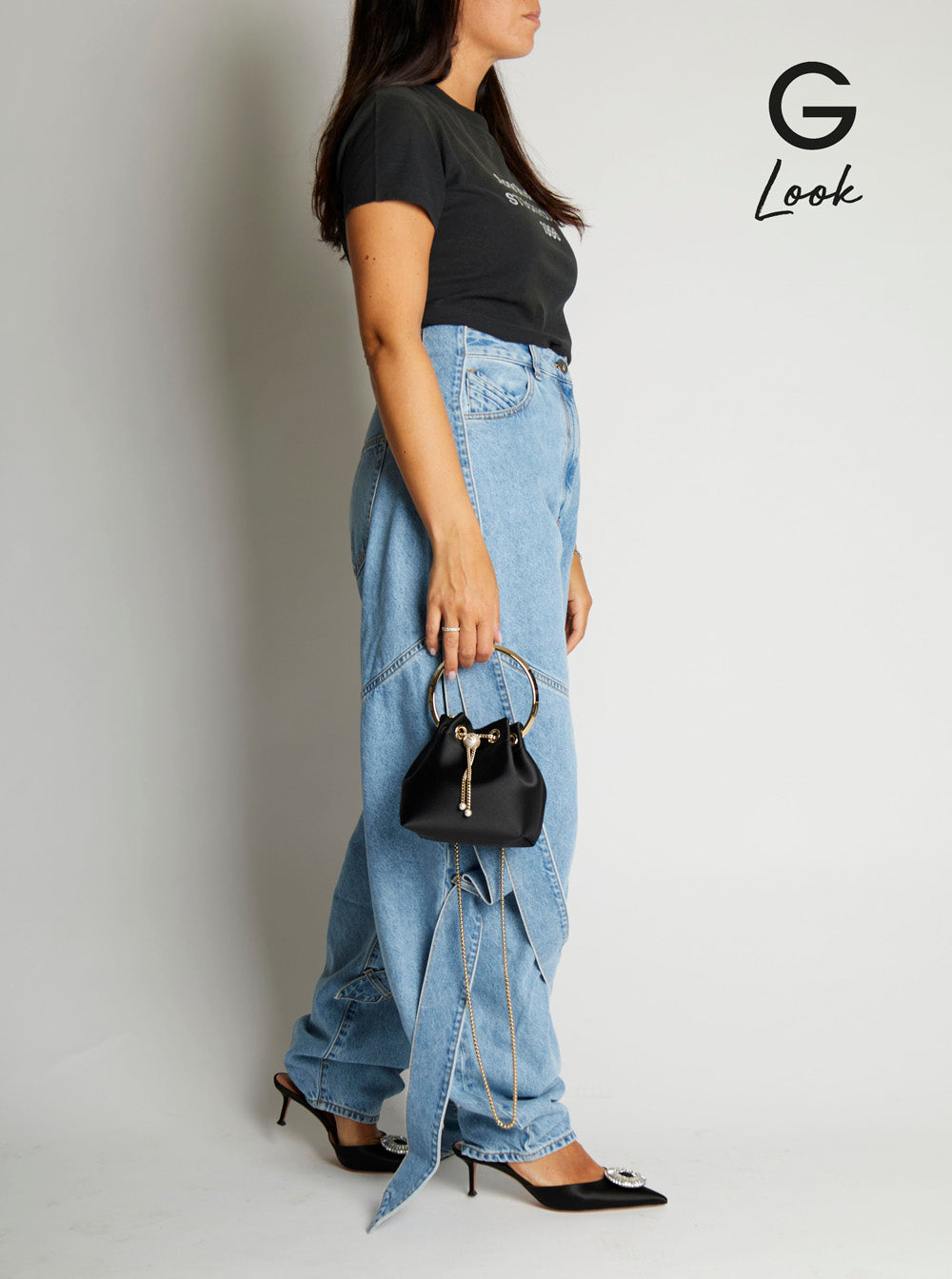 Jimmy Choo Women 'Bon Bon' Black Handbag With Metal Bracelet Handle And Chain-Link Shoulder Strap In Leather Woman