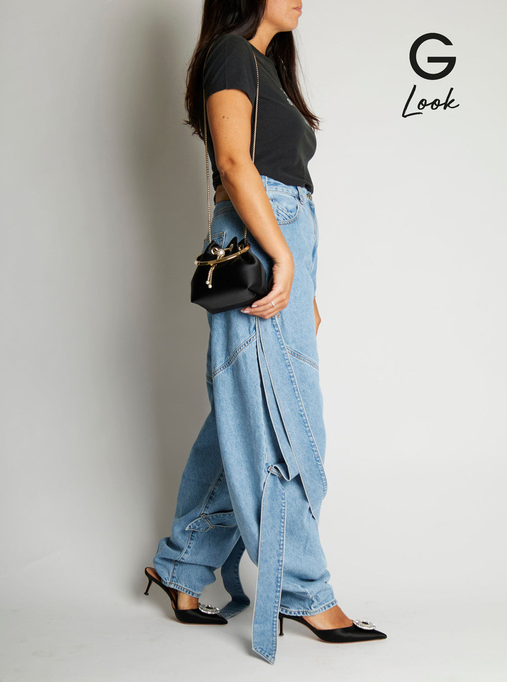 Jimmy Choo Women 'Bon Bon' Black Handbag With Metal Bracelet Handle And Chain-Link Shoulder Strap In Leather Woman