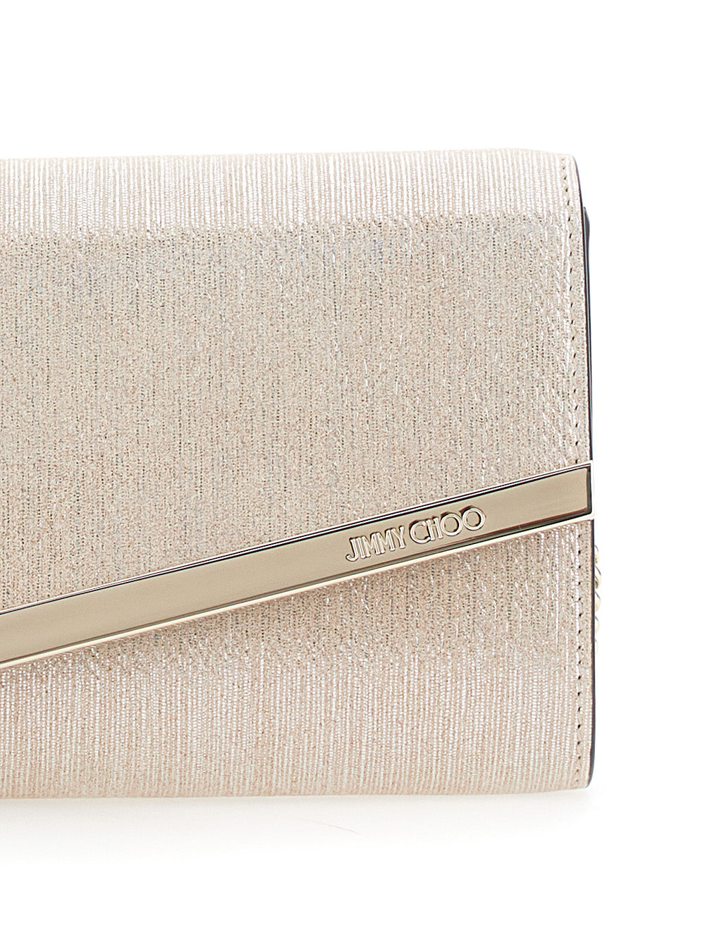 Jimmy Choo Women 'Emmie' Metallic Clutch With Chain-Link Shoulder Strap And Embossed Logo Lettering On The Front In Leather Woman
