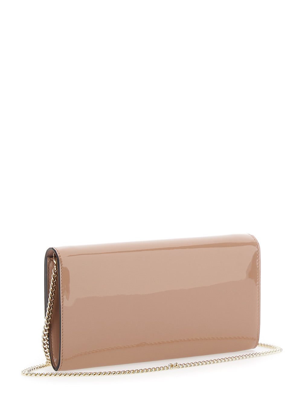 Jimmy Choo Women 'Emmie' Pink Clutch With Chain-Link Shoulder Strap And Embossed Logo Lettering On The Front In Leather Woman