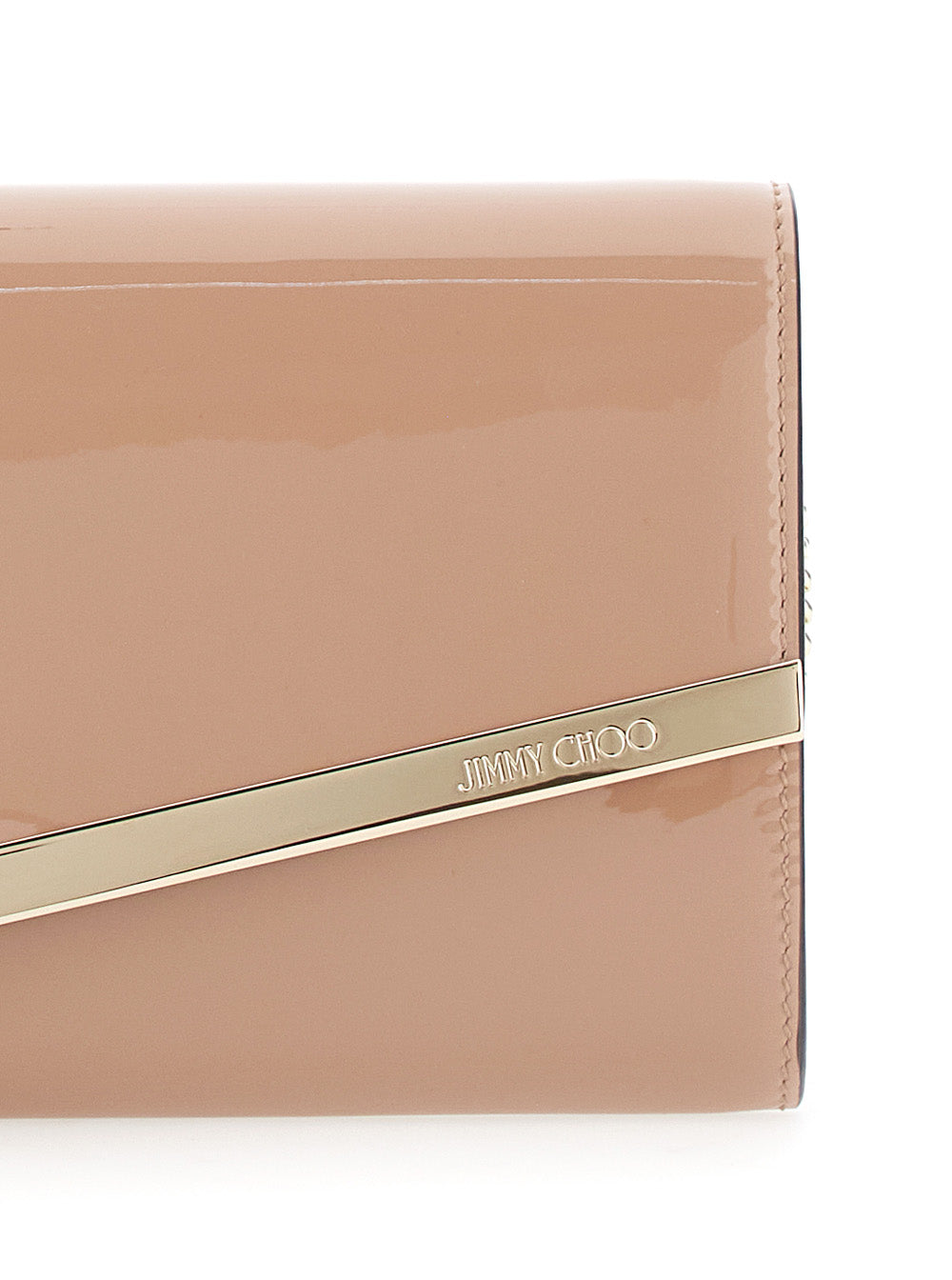 Jimmy Choo Women 'Emmie' Pink Clutch With Chain-Link Shoulder Strap And Embossed Logo Lettering On The Front In Leather Woman