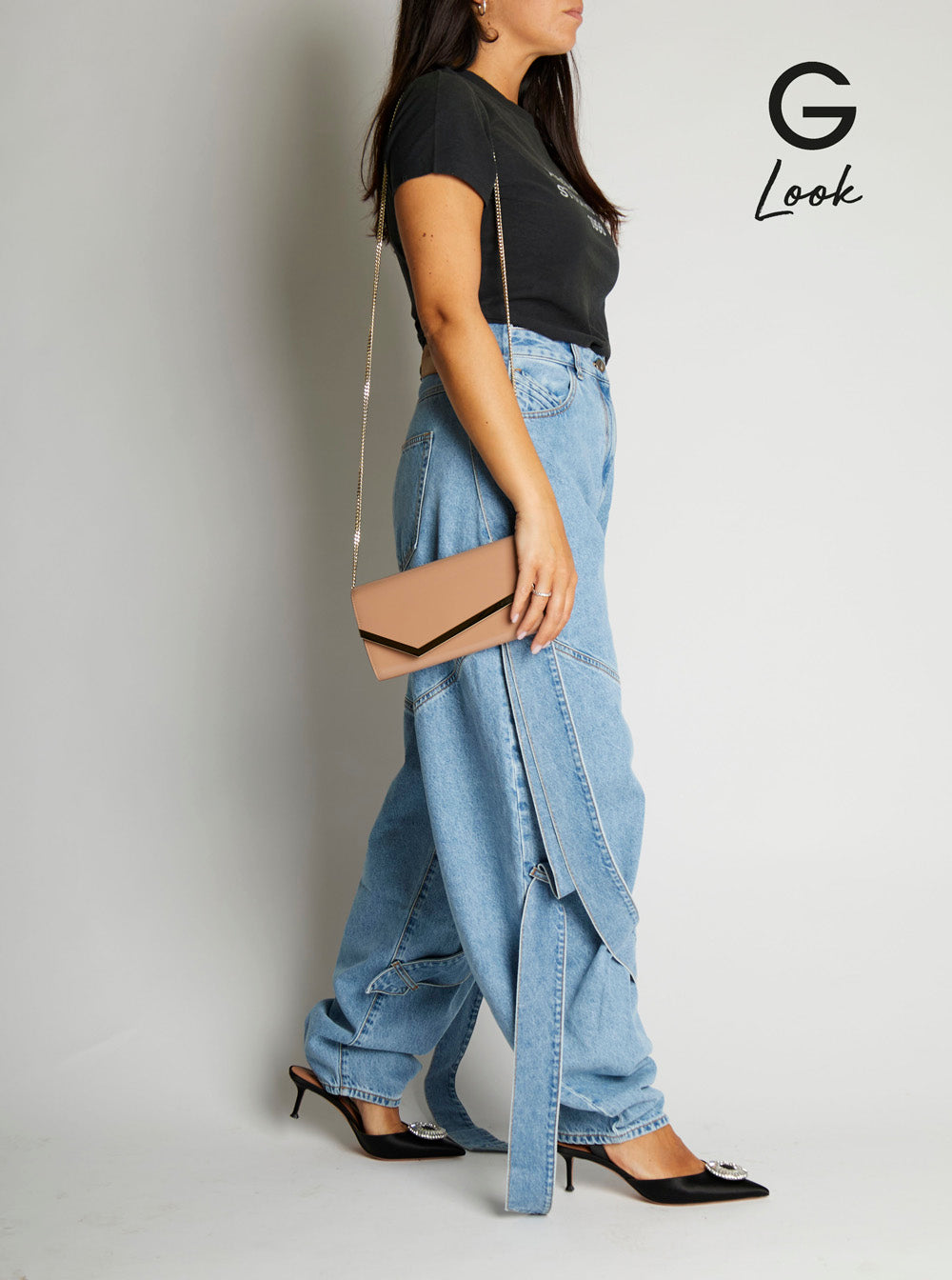 Jimmy Choo Women 'Emmie' Pink Clutch With Chain-Link Shoulder Strap And Embossed Logo Lettering On The Front In Leather Woman