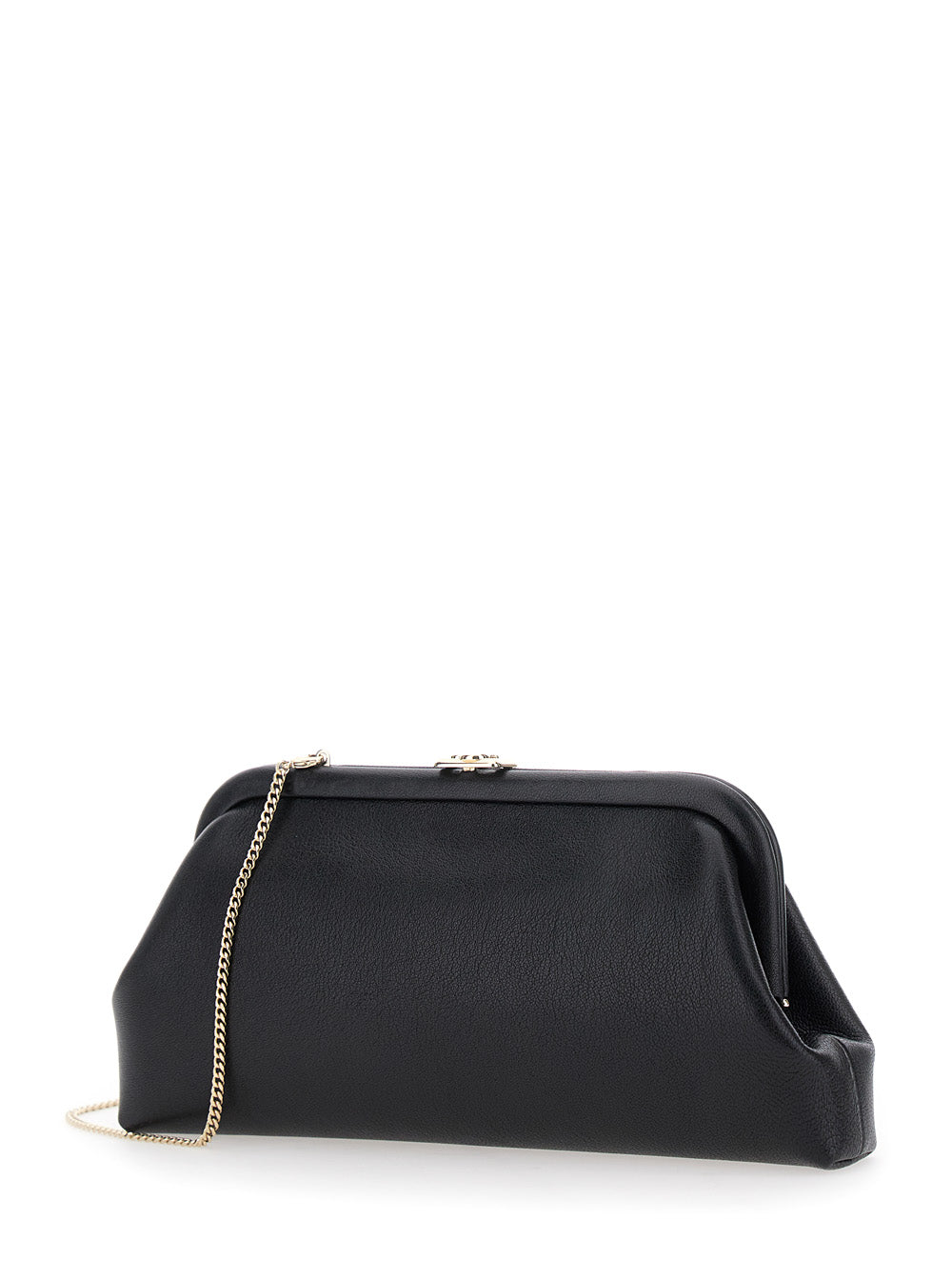 Jimmy Choo Women 'Skylar' Black Clutch With Chain-Link Shoulder Strap And Kiss-Lock Closure With Logo Plaque In Leather Woman